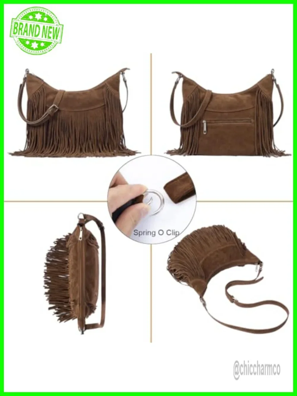 Vegan Suede Fringe Hobo Bag Crossbody Tassel Hippie Purse